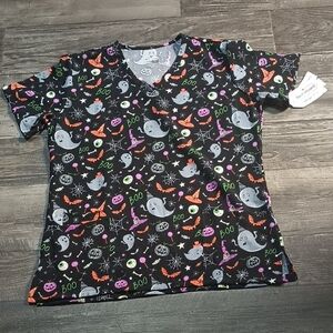 Couture Halloween Party Print L Scrub Top